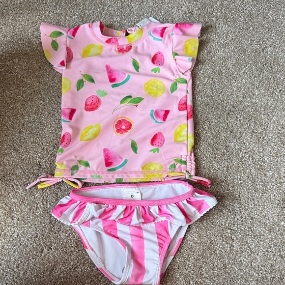 Snapper Rock - New with Tags - Pink Fruit Print Kids Swim Set - size 12/18 month - Picture 1 of 5